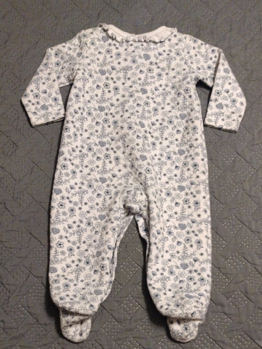 Laura Ashley Cream Footed One-Piece with Light Blue Floral Print - Picture 8 of 9